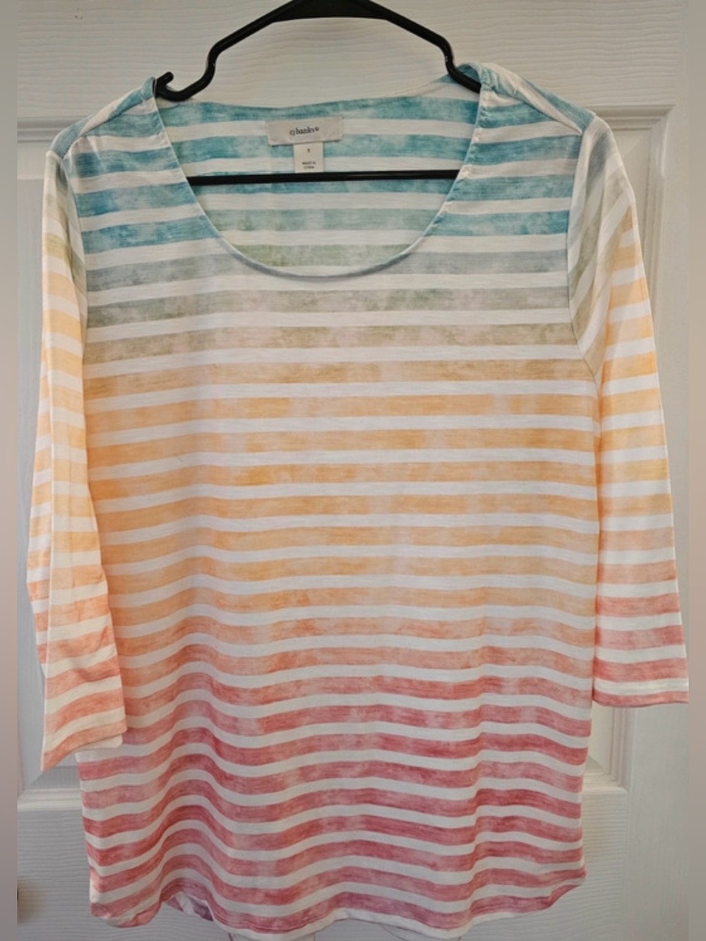 CJ Banks Striped Scoop Neck 3/4 Sleeve Top